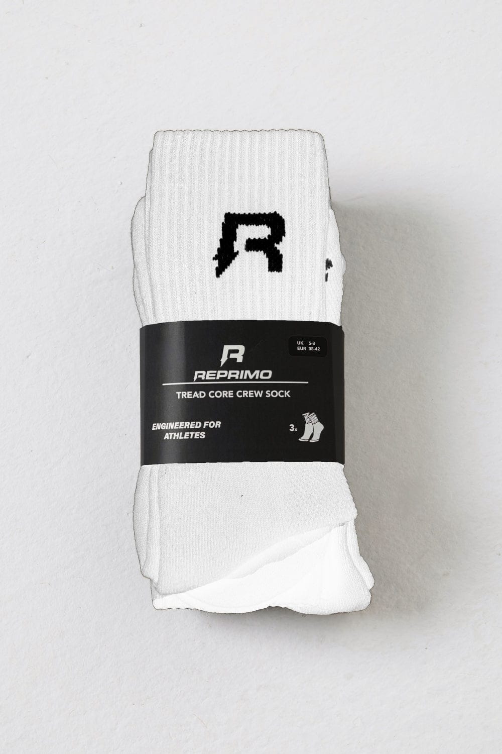 Reprimo 3-Pack Tread Socks 'White' — UK5-UK8 — Front View