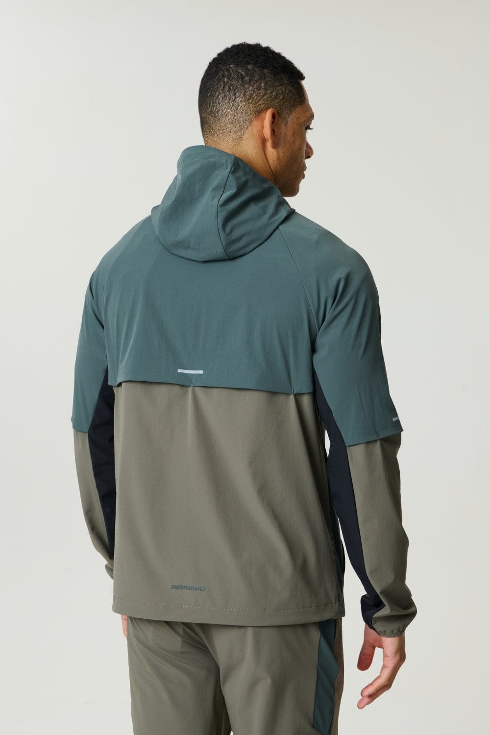 Reprimo Vortex Windbreaker Jacket 'Dark Moss Grey Velvet' — XXS — Back View