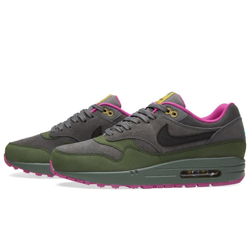 NIKE AIR MAX 1 LEATHER Dark Pewter & Carbon Green — UK 3 | EU 35.5 | US 3.5 — Front View