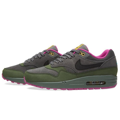 NIKE AIR MAX 1 LEATHER Dark Pewter & Carbon Green — UK 3 | EU 35.5 | US 3.5 — Front View