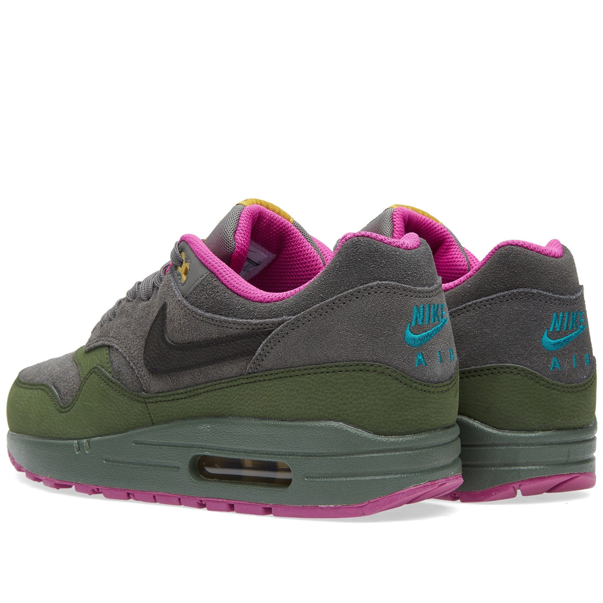 NIKE AIR MAX 1 LEATHER Dark Pewter & Carbon Green — UK 3 | EU 35.5 | US 3.5 — Detail View