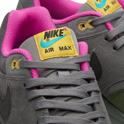 NIKE AIR MAX 1 LEATHER Dark Pewter & Carbon Green — UK 3 | EU 35.5 | US 3.5 — Side View