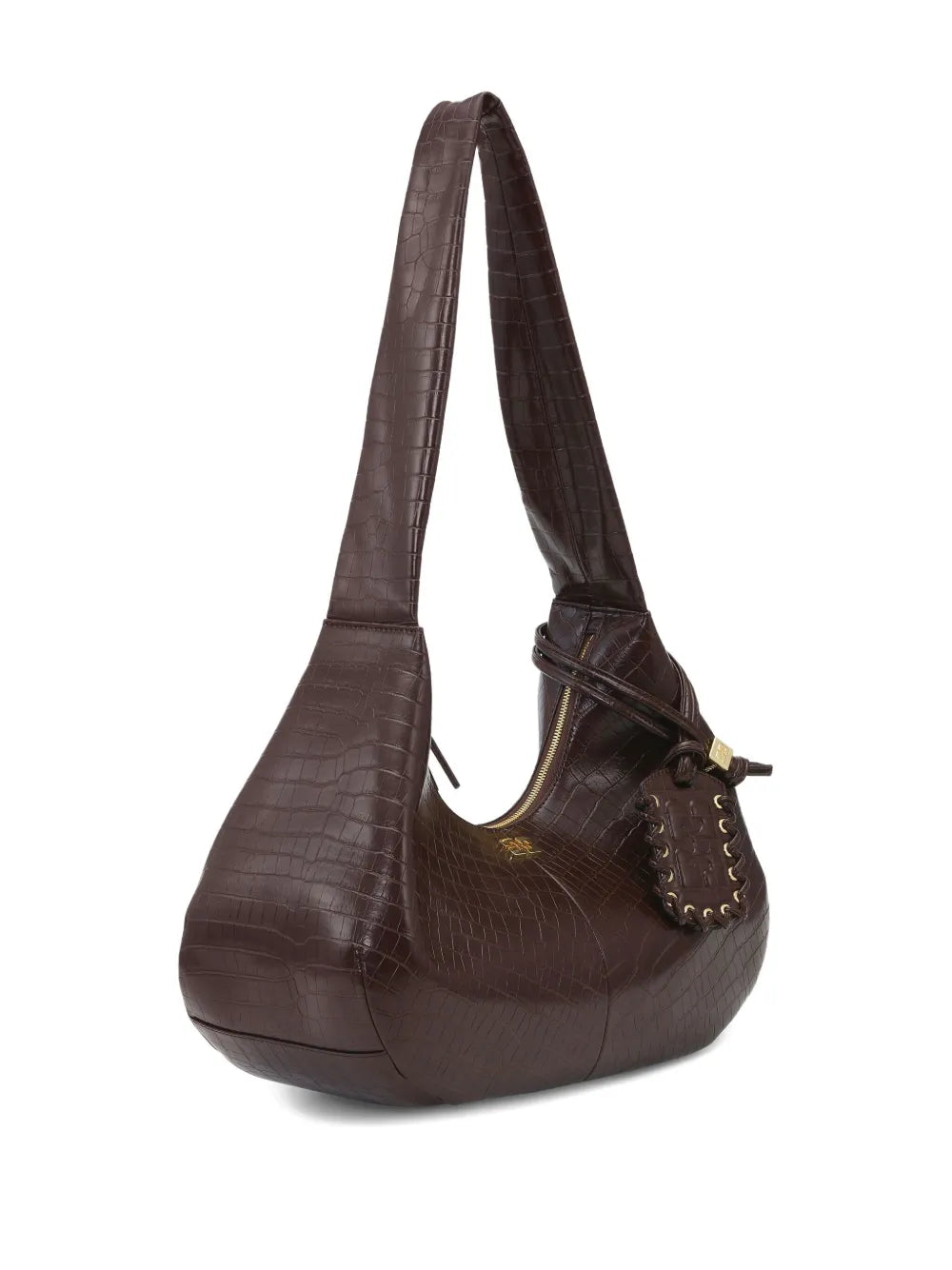 Ganni Medium Croc Embossed Shoulder Bag — Same as shown — Size One Size — Back View
