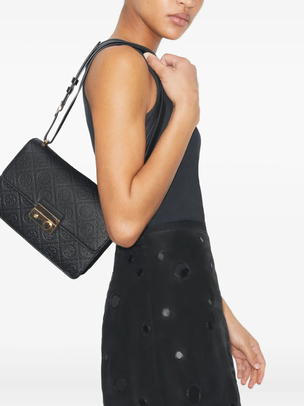 Tory Burch T Monogram Embossed Leather Shoulder Bag — Same as shown — Size One Size — Side View