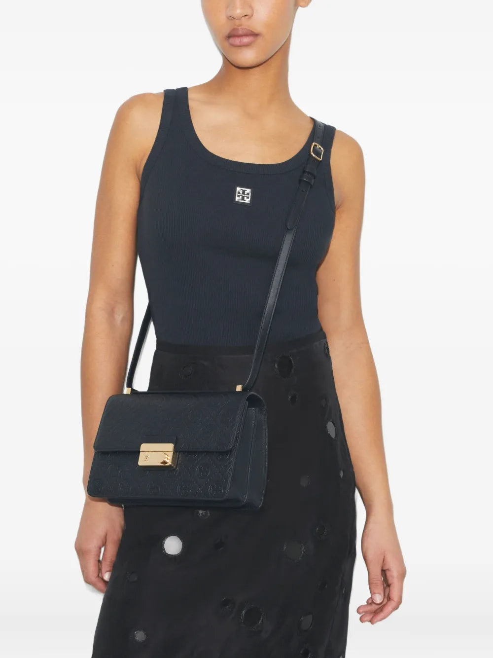 Tory Burch T Monogram Embossed Leather Shoulder Bag — Same as shown — Size One Size — Back View