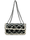 Chanel Pre Owned 2004 2005 Mini Woven Patent And Tweed Chessboard Single Flap Shoulder Bag — Same as shown — Size One Size — Front View