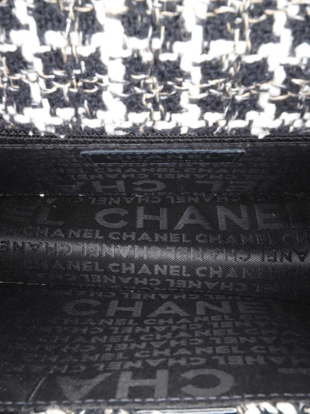 Chanel Pre Owned 2004 2005 Mini Woven Patent And Tweed Chessboard Single Flap Shoulder Bag — Same as shown — Size One Size — Detail View