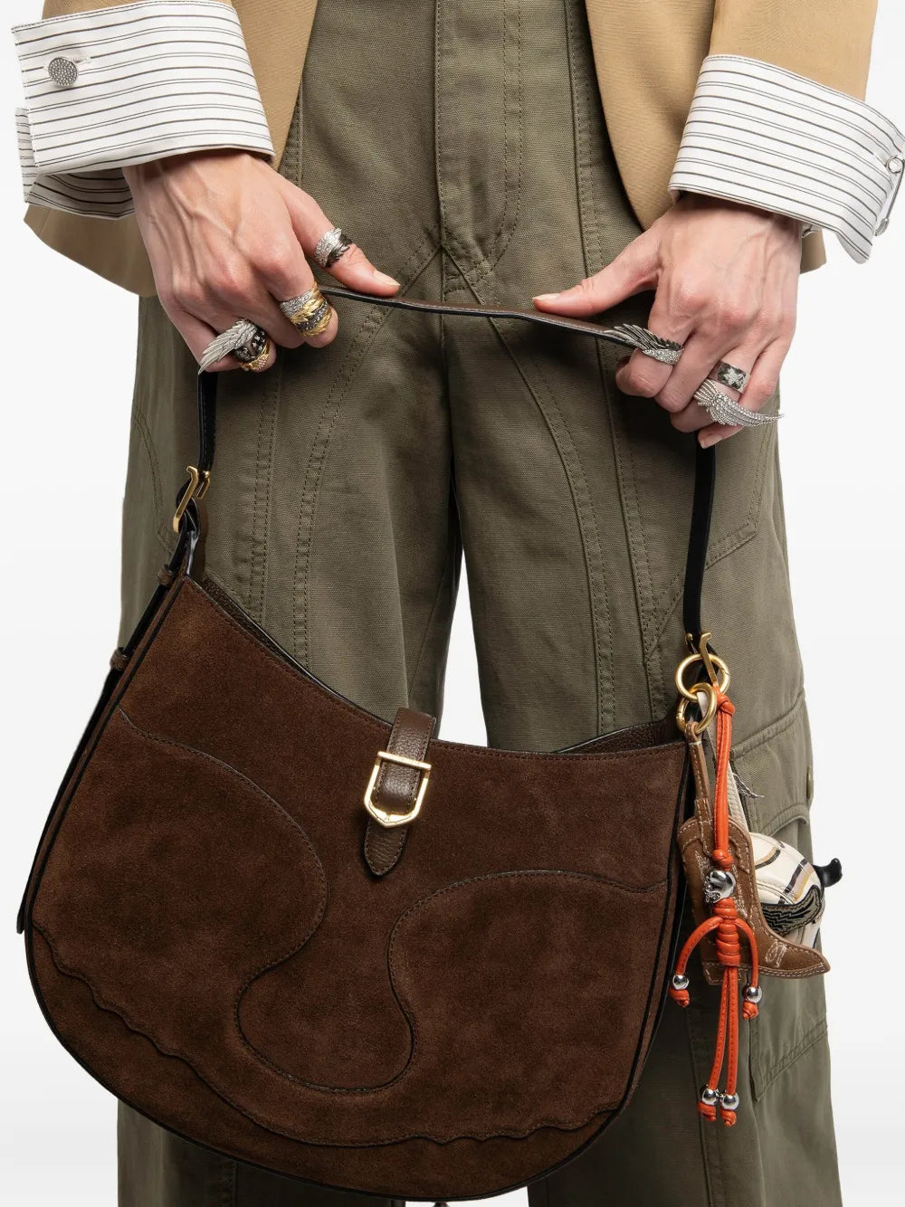 Zadigvoltaire Suede Curved Shoulder Bag — Same as shown — Size One Size — Side View