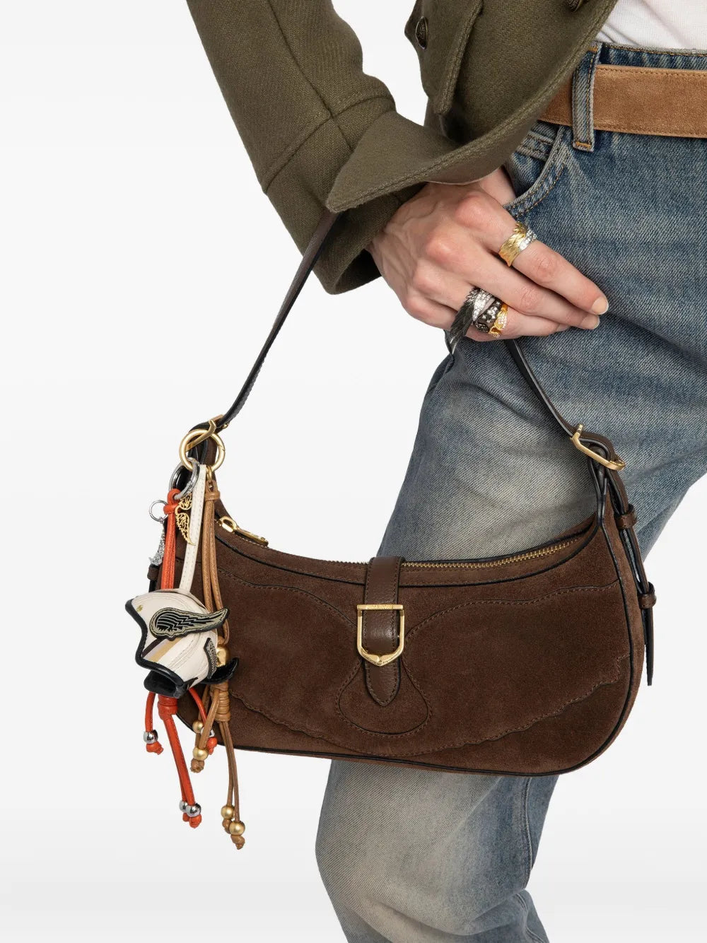 Zadigvoltaire Moonrise Suede Shoulder Bag — Same as shown — Size One Size — Side View