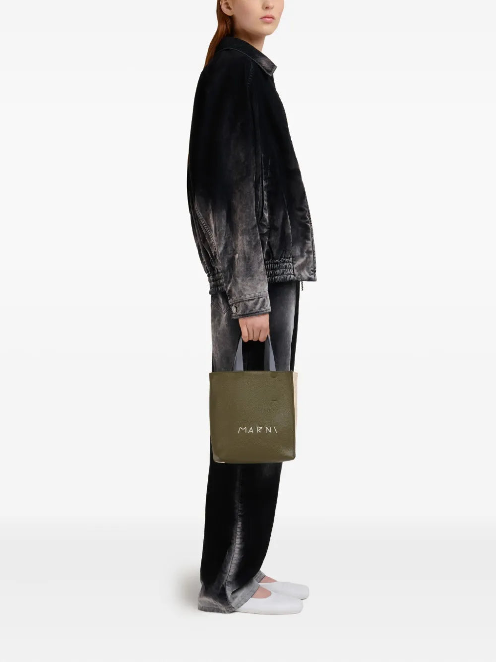 Marni Logo Printed Leather Tote Bag — Same as shown — Size One Size — Side View