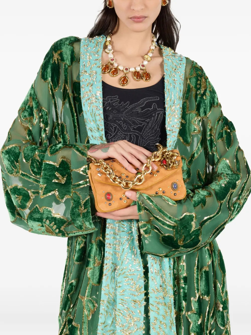 Roberto Cavalli Stone Embellished Shoulder Bag — Same as shown — Size One Size — Side View
