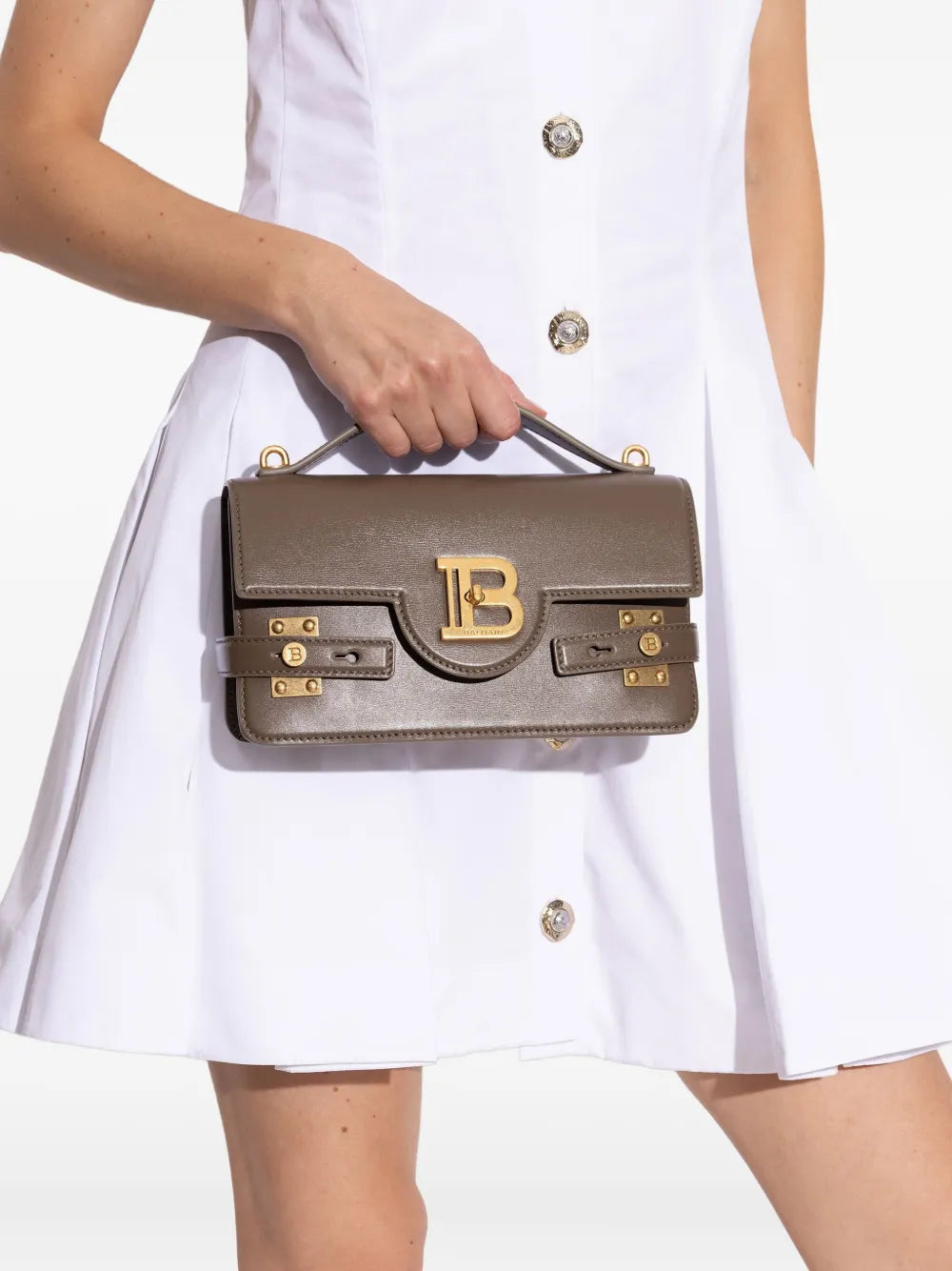 Balmain Logo Plaque Leather Shoulder Bag — Same as shown — Size One Size — Side View