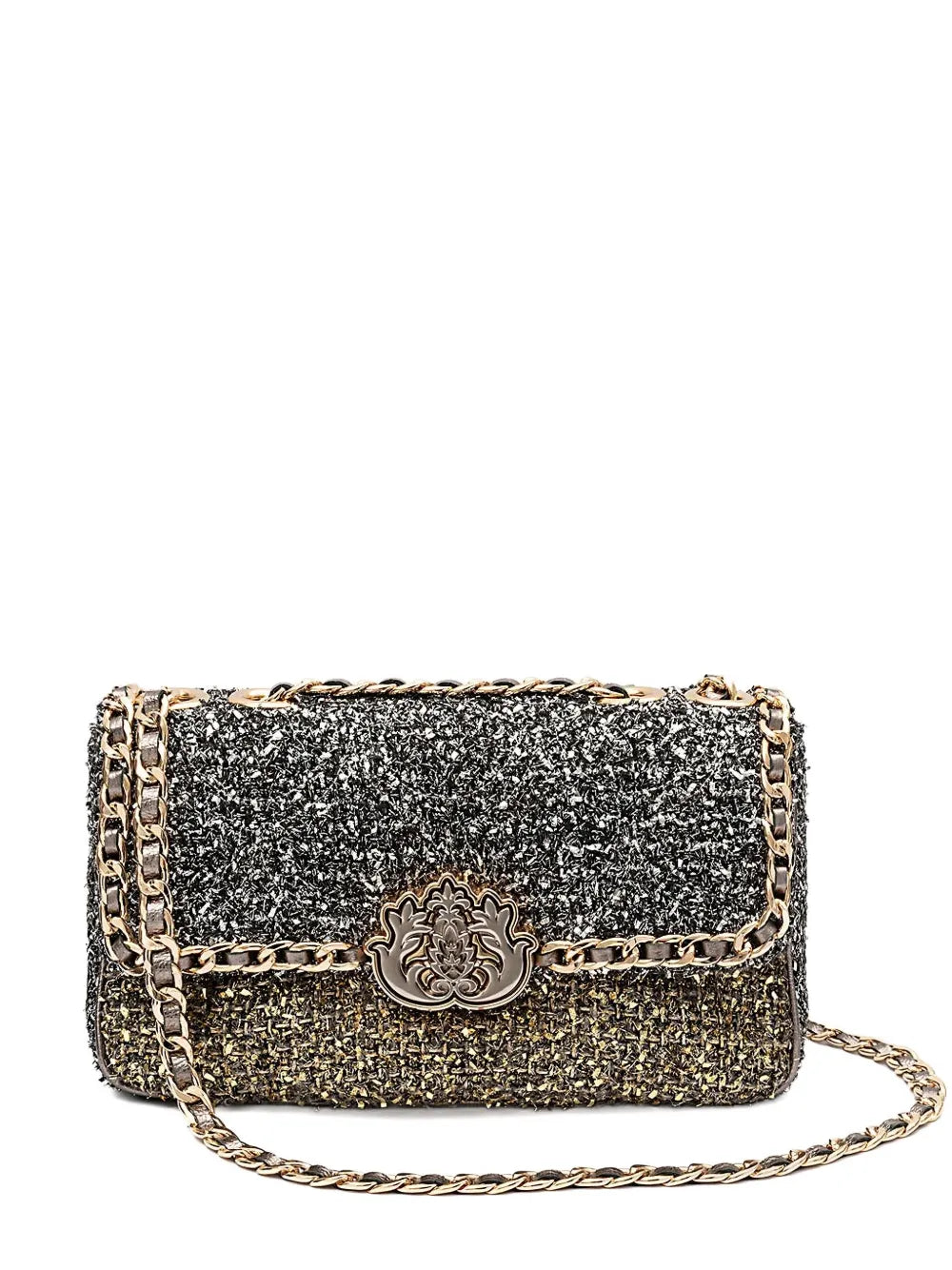 Isla Tweed Metallic Woven Shoulder Bag — Same as shown — Size One Size — Front View