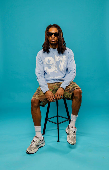 PLAYERS ONLY WASHED SKY BLUE DISTRESSED 97 JERSEY LONG SLEEVE — Small — Top View