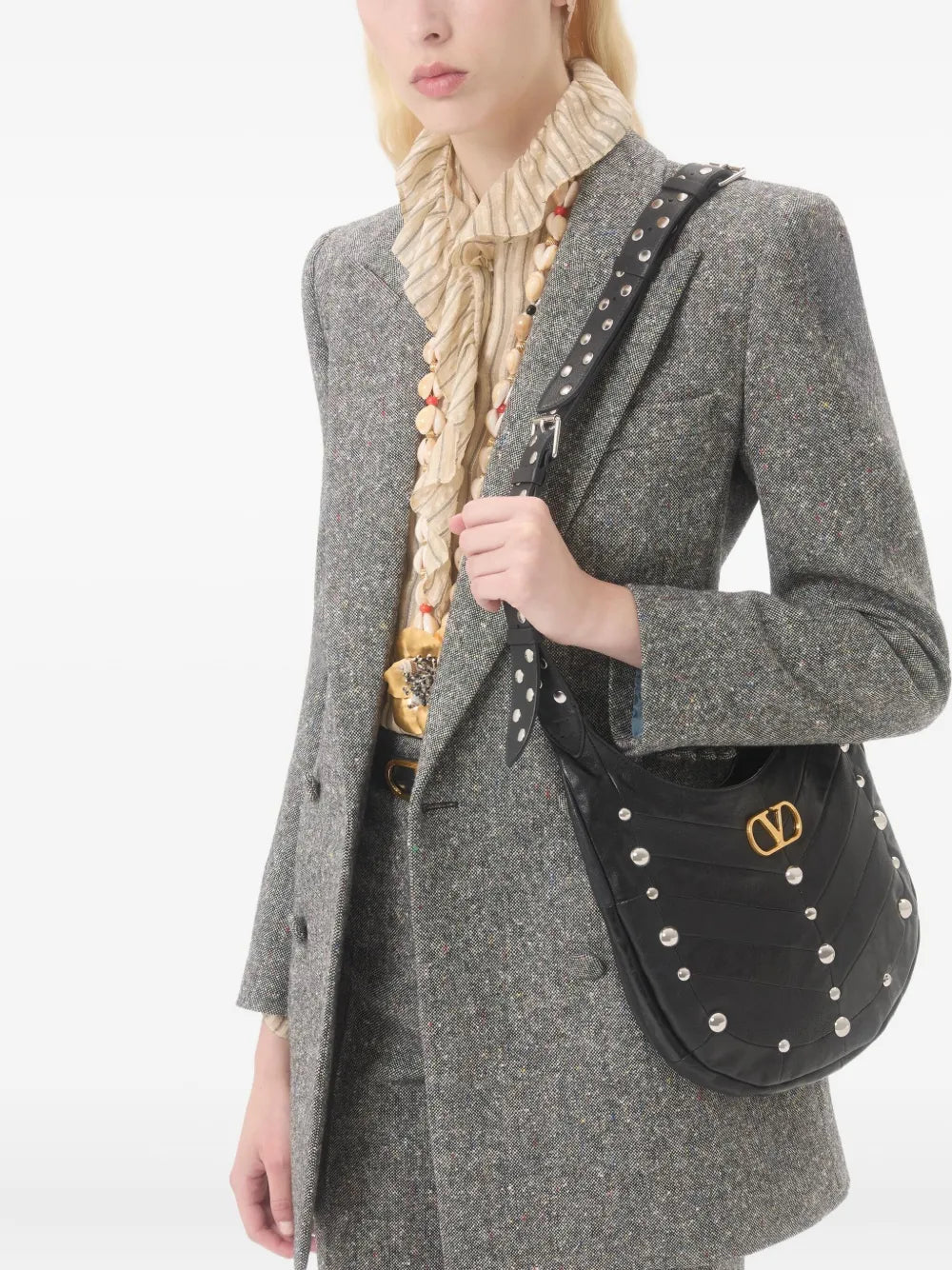 Valentino Garavani Small Hoboho Chevron Quilted Studded Shoulder Bag — Same as shown — Size One Size — Side View