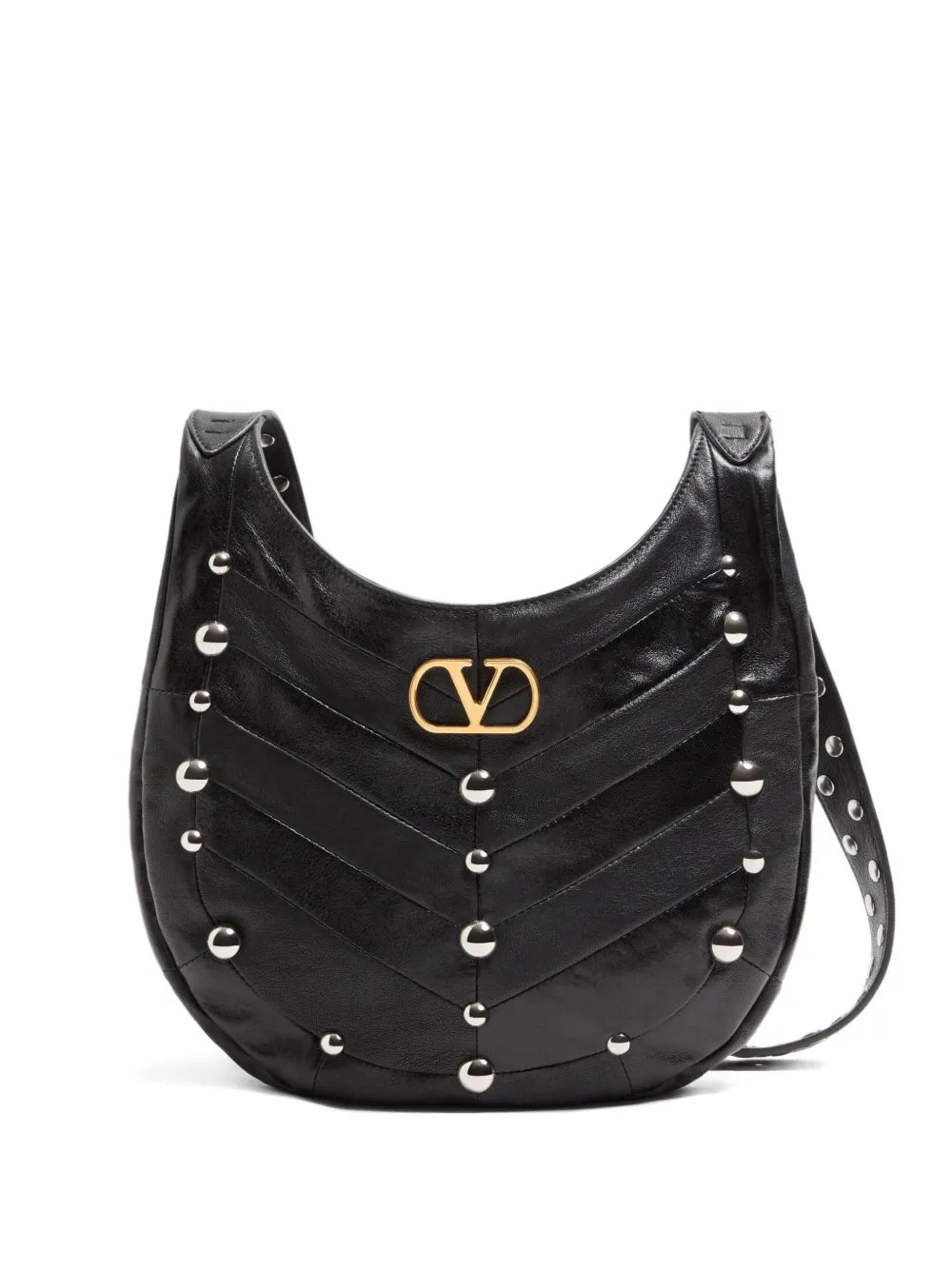 Valentino Garavani Small Hoboho Chevron Quilted Studded Shoulder Bag — Same as shown — Size One Size — Front View