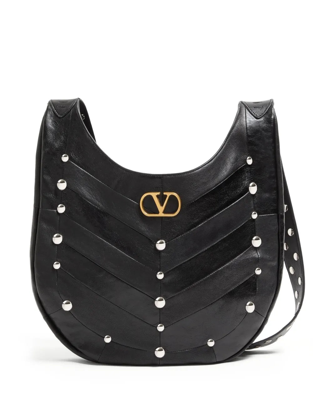 Valentino Garavani Chevron Pattern Stud Embellished Shoulder Bag — Same as shown — Size One Size — Front View