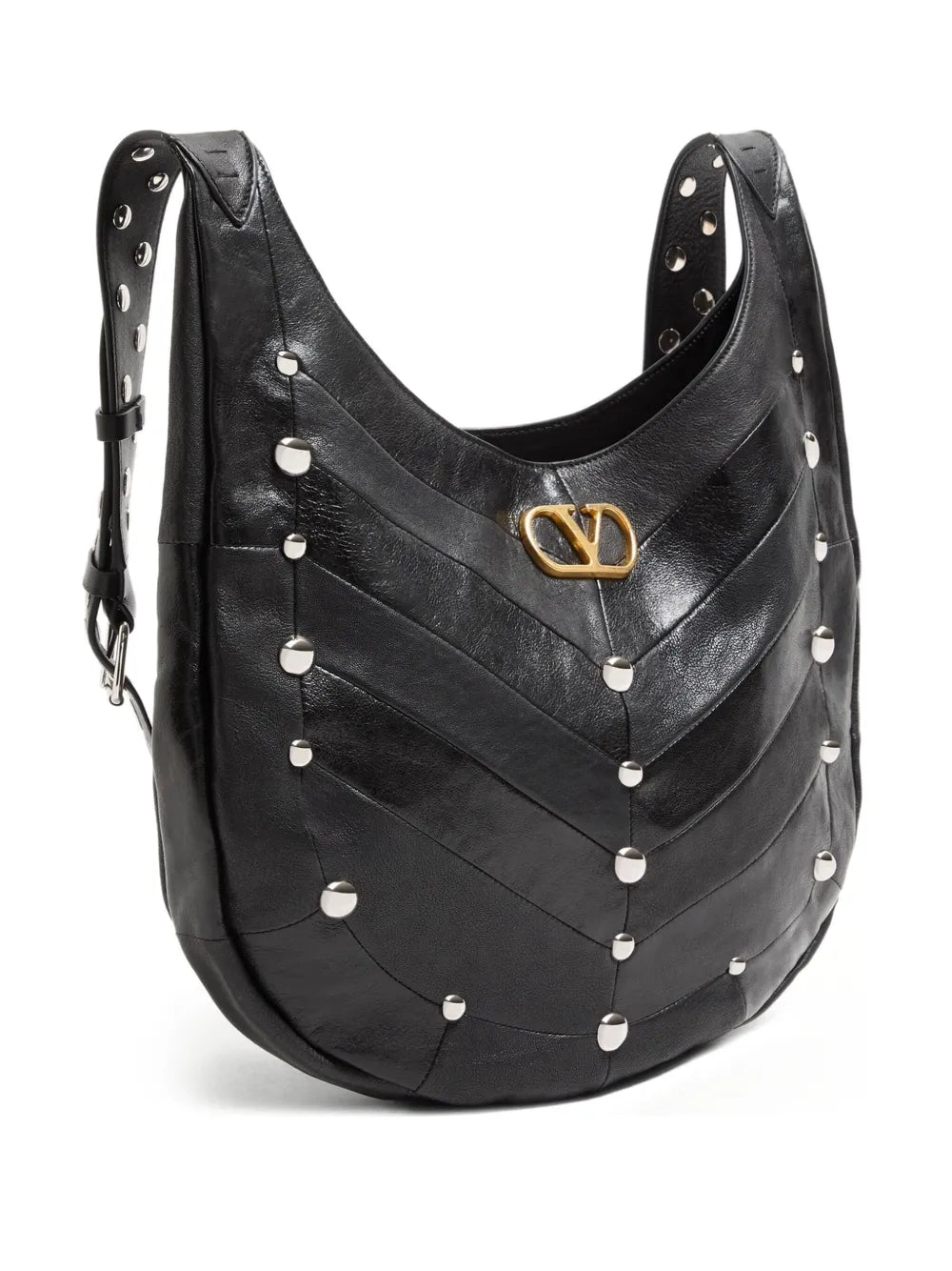 Valentino Garavani Chevron Pattern Stud Embellished Shoulder Bag — Same as shown — Size One Size — Back View