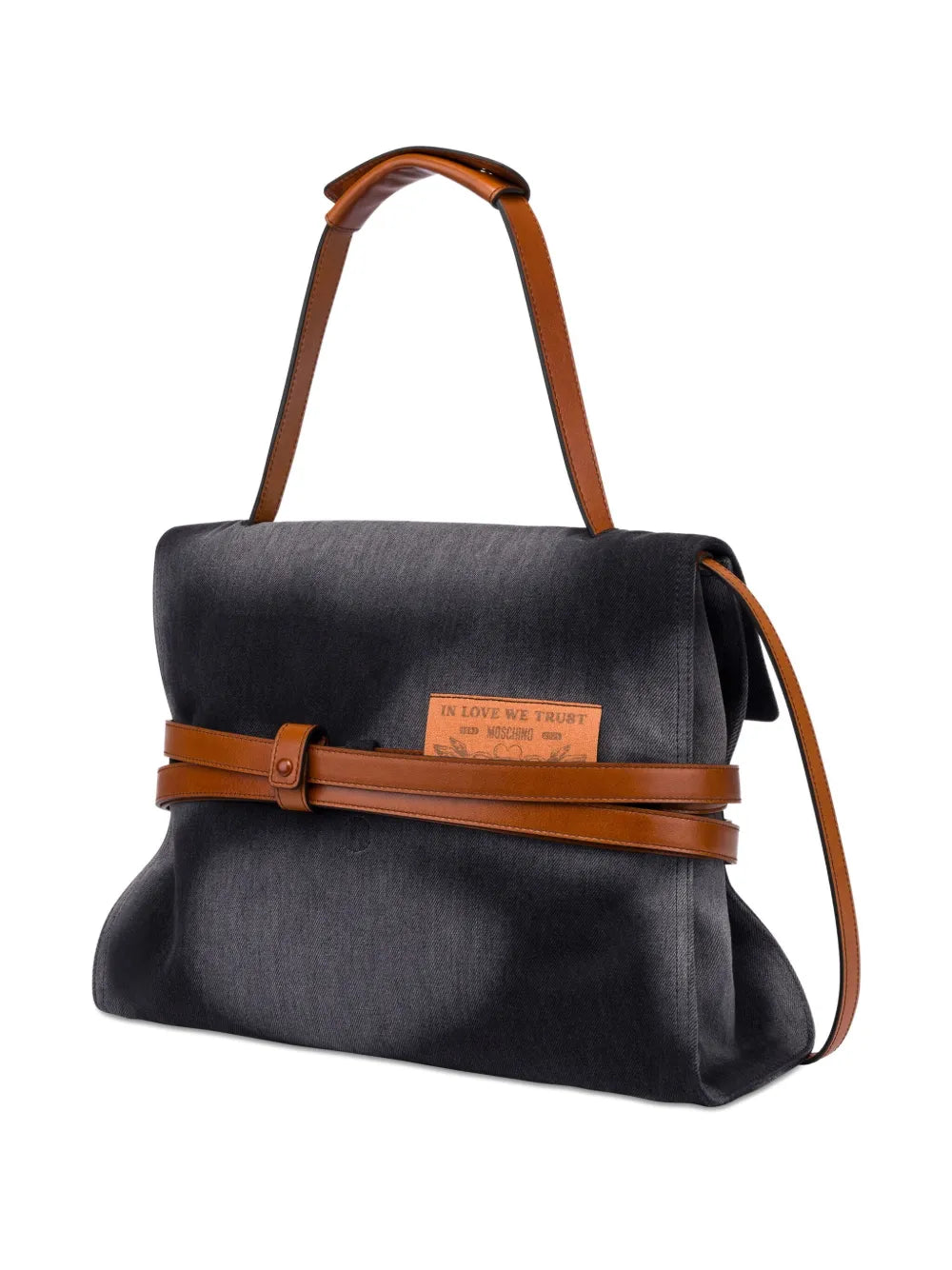 Moschino Leather Trimmed Denim Shoulder Bag — Same as shown — Size One Size — Side View