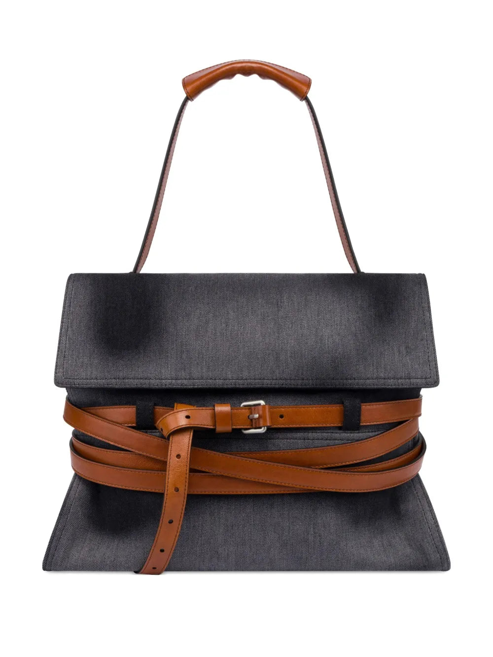 Moschino Leather Trimmed Denim Shoulder Bag — Same as shown — Size One Size — Front View