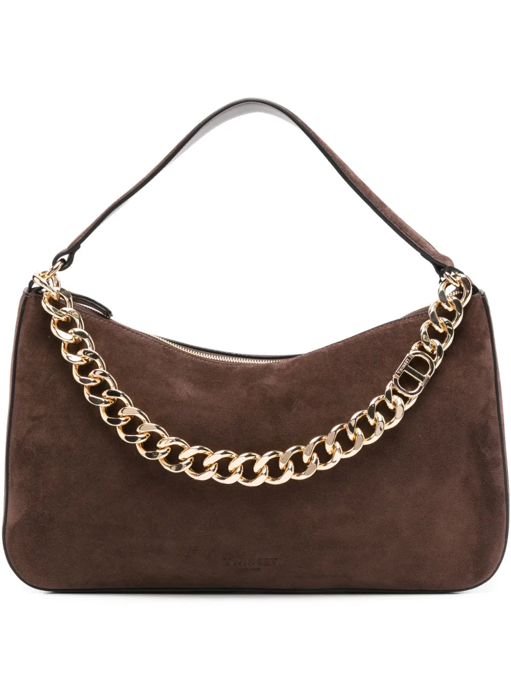 Twinset Liliane Chain Embellished Suede Shoulder Bag — Same as shown — Size One Size — Front View