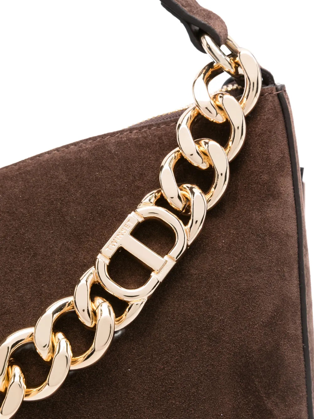 Twinset Liliane Chain Embellished Suede Shoulder Bag — Same as shown — Size One Size — Back View