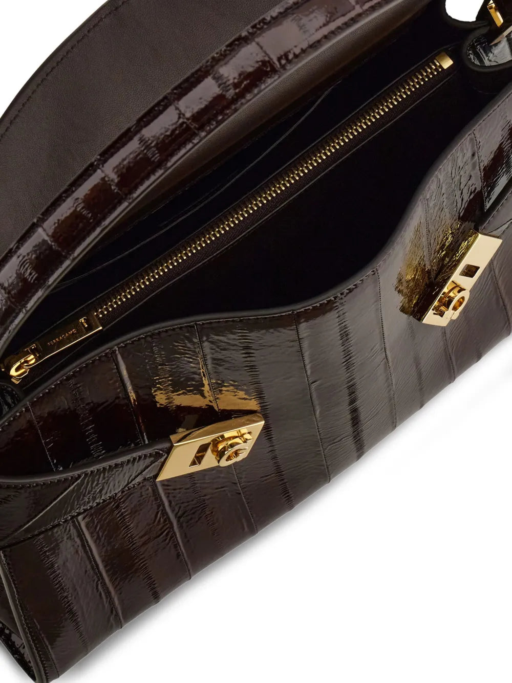 Ferragamo Medium Hug Gancini Buckles Eel Skin Shoulder Bag — Same as shown — Size One Size — Detail View