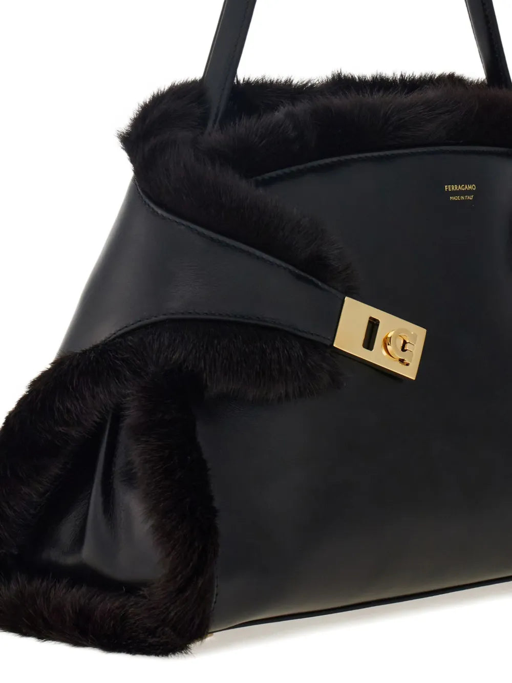 Ferragamo Medium Hug Soft Fur Trimmed Shoulder Bag — Same as shown — Size One Size — Top View