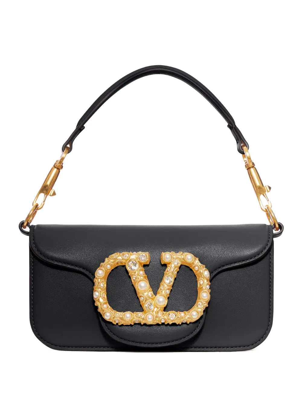 Valentino Garavani Vlogo Embellished Clasp Leather Shoulder Bag — Same as shown — Size One Size — Front View