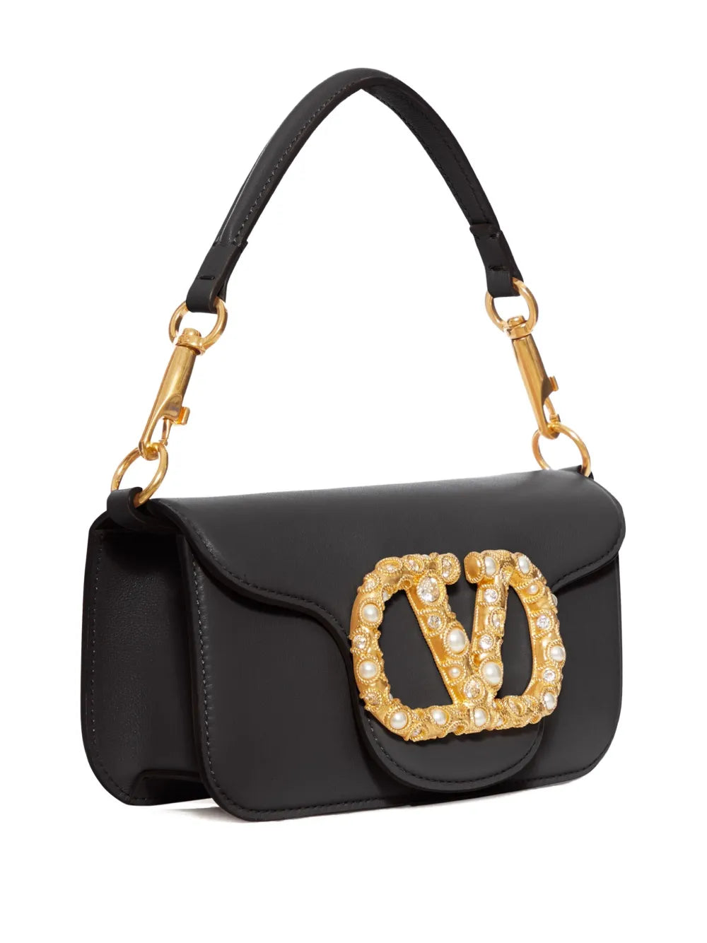 Valentino Garavani Vlogo Embellished Clasp Leather Shoulder Bag — Same as shown — Size One Size — Back View