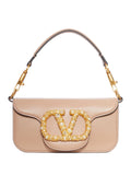 Valentino Garavani Vlogo Pearl Embellished Leather Shoulder Bag — Same as shown — Size One Size — Front View