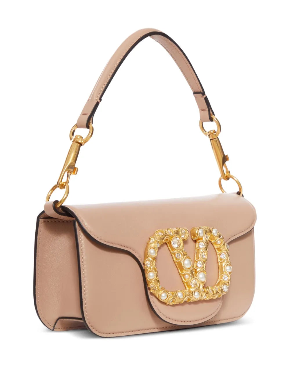Valentino Garavani Vlogo Pearl Embellished Leather Shoulder Bag — Same as shown — Size One Size — Back View