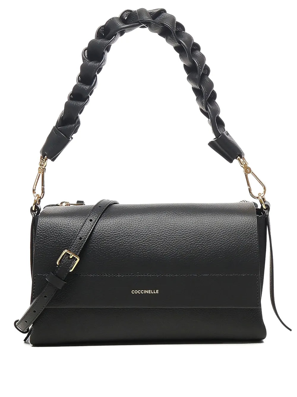 Coccinelle Braided Handle Leather Shoulder Bag — Same as shown — Size One Size — Front View