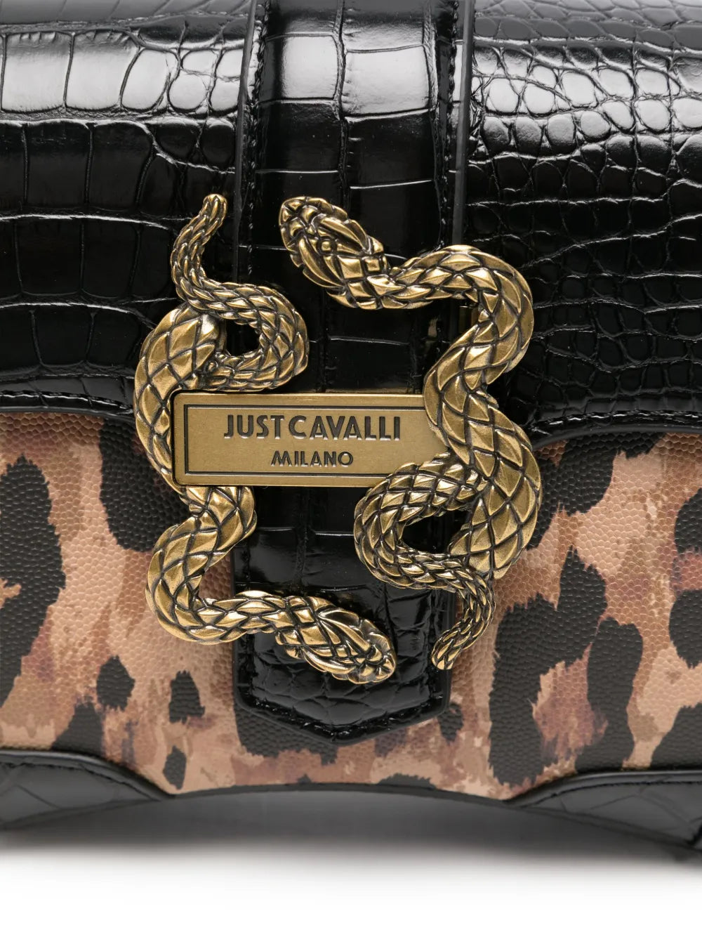 Just Cavalli Snake Buckle Leopard Print Shoulder Bag — Same as shown — Size One Size — Top View