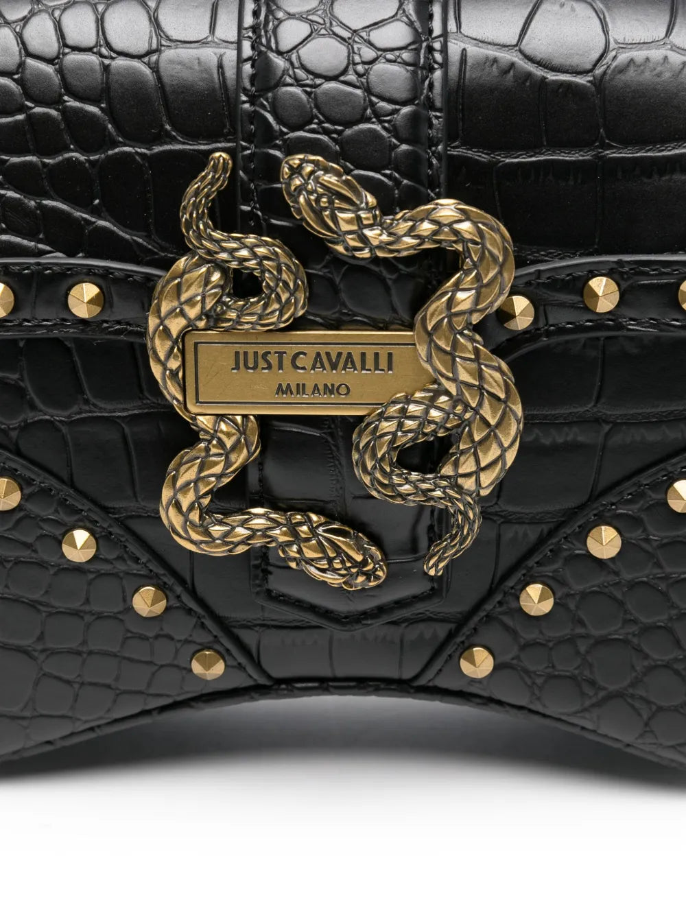 Just Cavalli Snake Embellished Studded Shoulder Bag — Same as shown — Size One Size — Top View