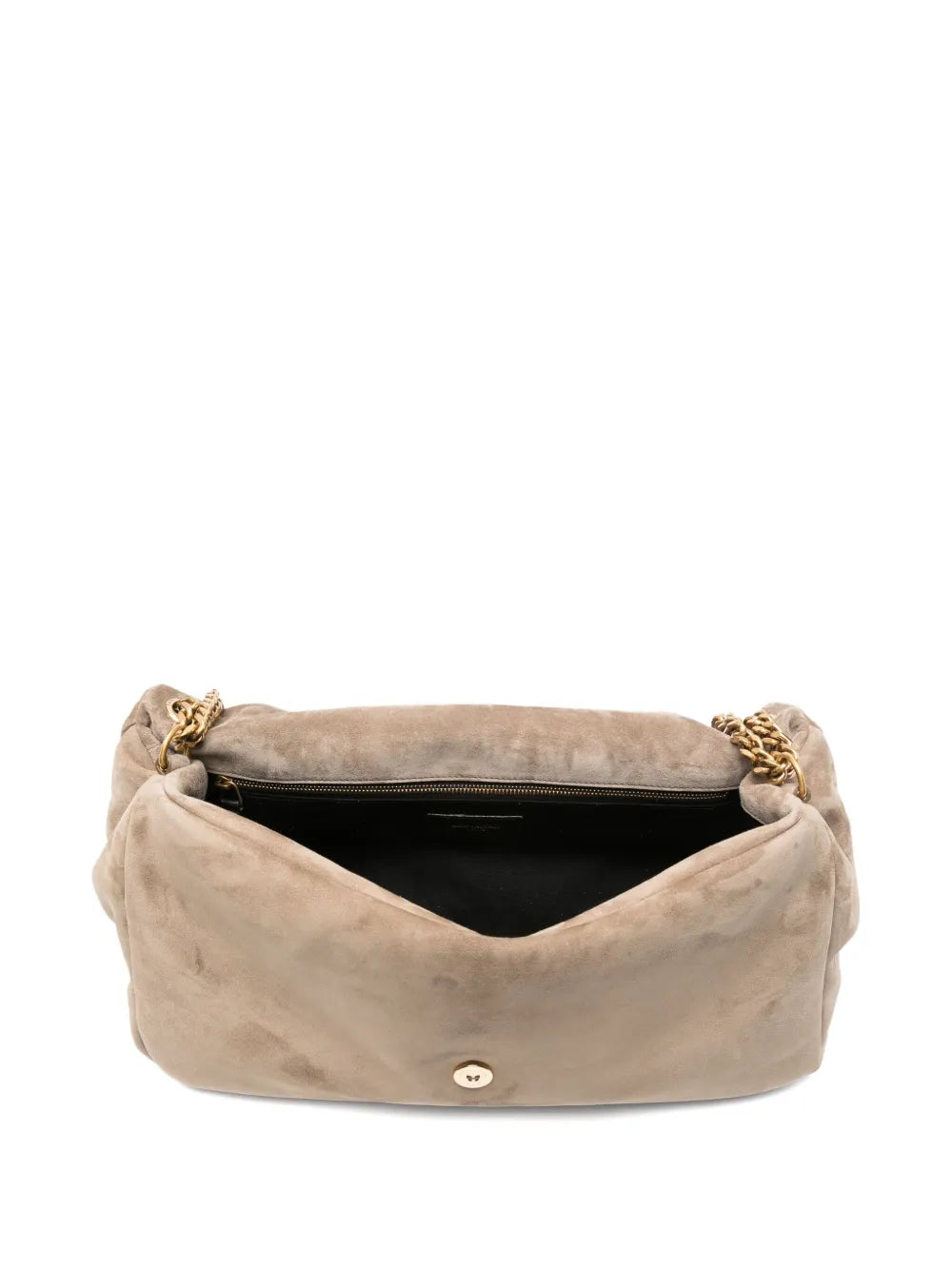 Saint Laurent Large Calypso Logo Plaque Suede Shoulder Bag — Same as shown — Size One Size — Detail View
