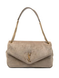 Saint Laurent Large Calypso Logo Plaque Suede Shoulder Bag — Same as shown — Size One Size — Front View
