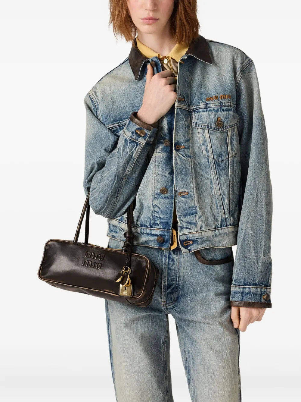 Miu Miu Beau Logo Embossed Tote Bag — Same as shown — Size One Size — Side View
