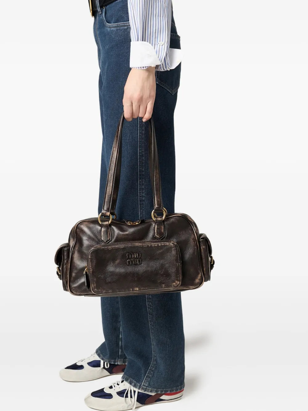 Miu Miu Pocket Logo Embossed Tote Bag — Same as shown — Size One Size — Side View