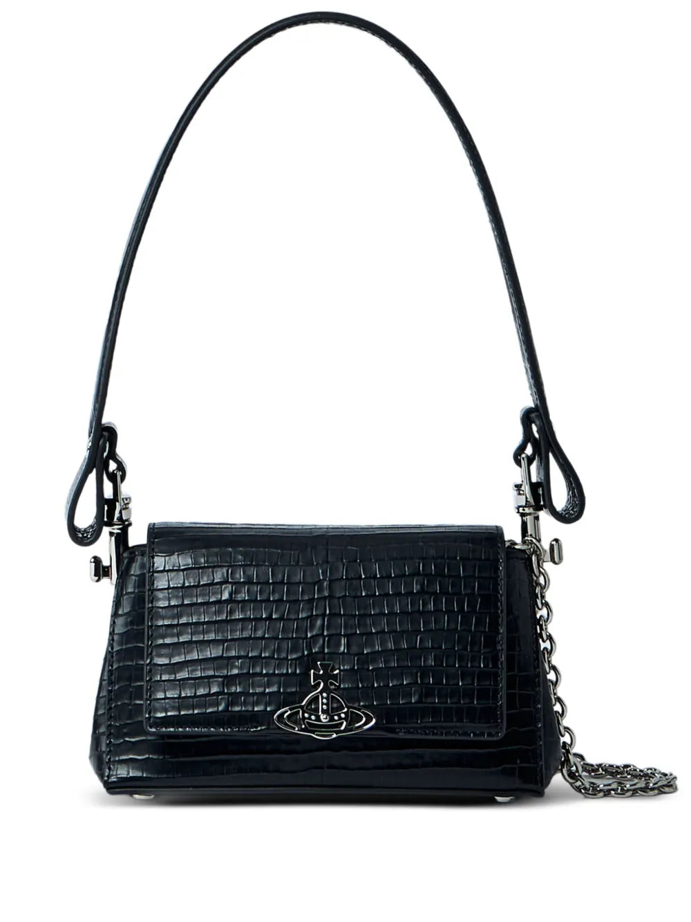 Vivienne Westwood Small Hazel Croc Embossed Flap Shoulder Bag — Same as shown — Size One Size — Front View