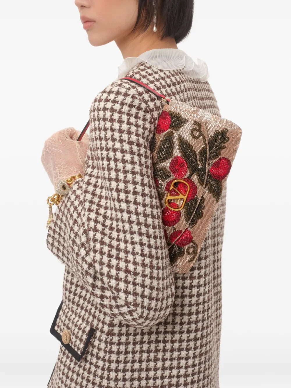 Valentino Garavani Small Valentino Garavani Devain Embroidered Shoulder Bag — Same as shown — Size One Size — Side View
