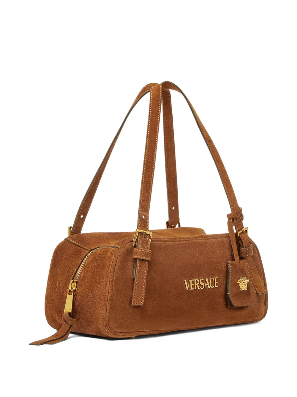 Versace Tag Suede Shoulder Bag — Same as shown — Size One Size — Detail View