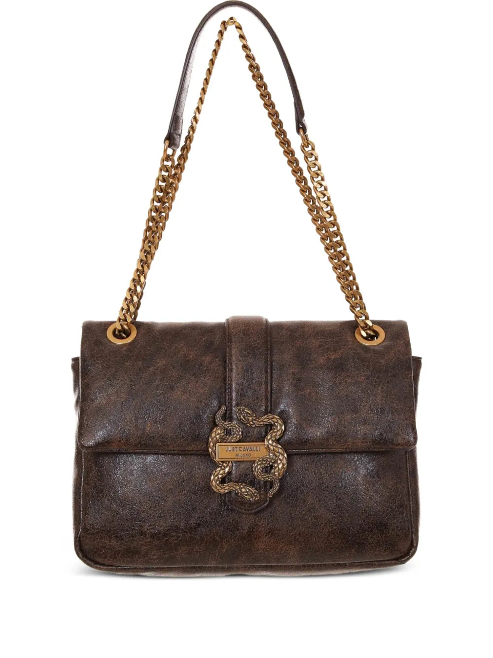 Just Cavalli Snake Buckle Chain Shoulder Bag — Same as shown — Size One Size — Front View