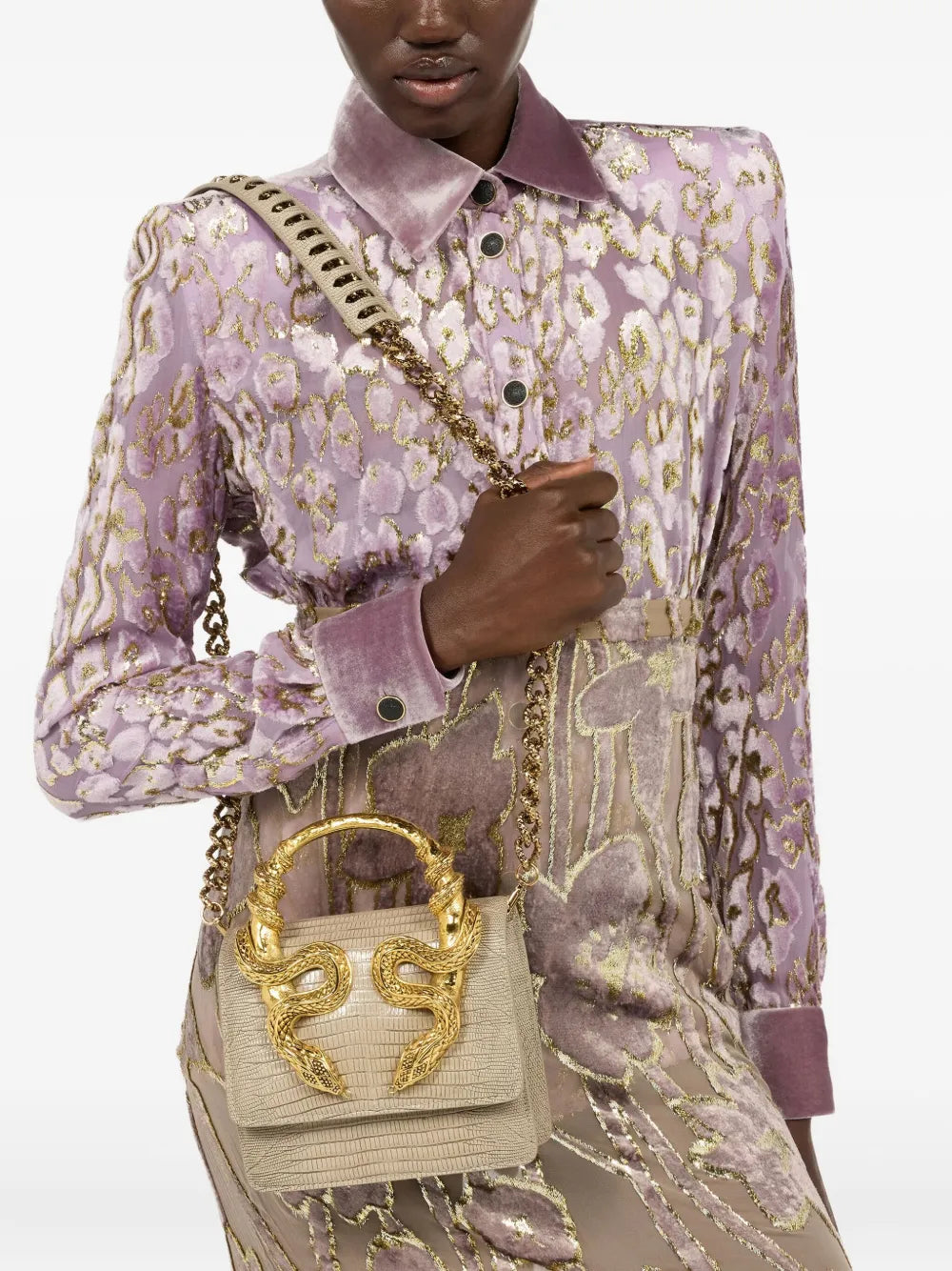 Roberto Cavalli Snake Embellished Snake Skin Shoulder Bag — Same as shown — Size One Size — Side View