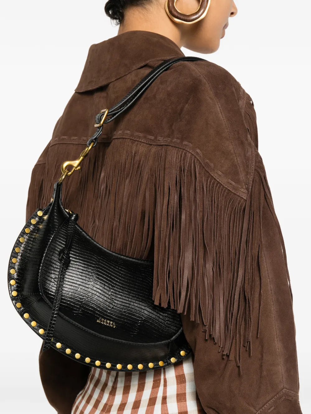 Isabel Marant Oskan Lizard Effect Studded Shoulder Bag — Same as shown — Size One Size — Side View