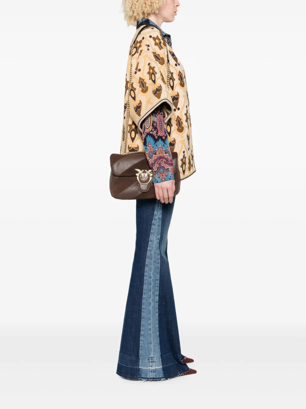 Pinko Love Leather Suede Diagonal Stripe Shoulder Bag — Same as shown — Size One Size — Side View