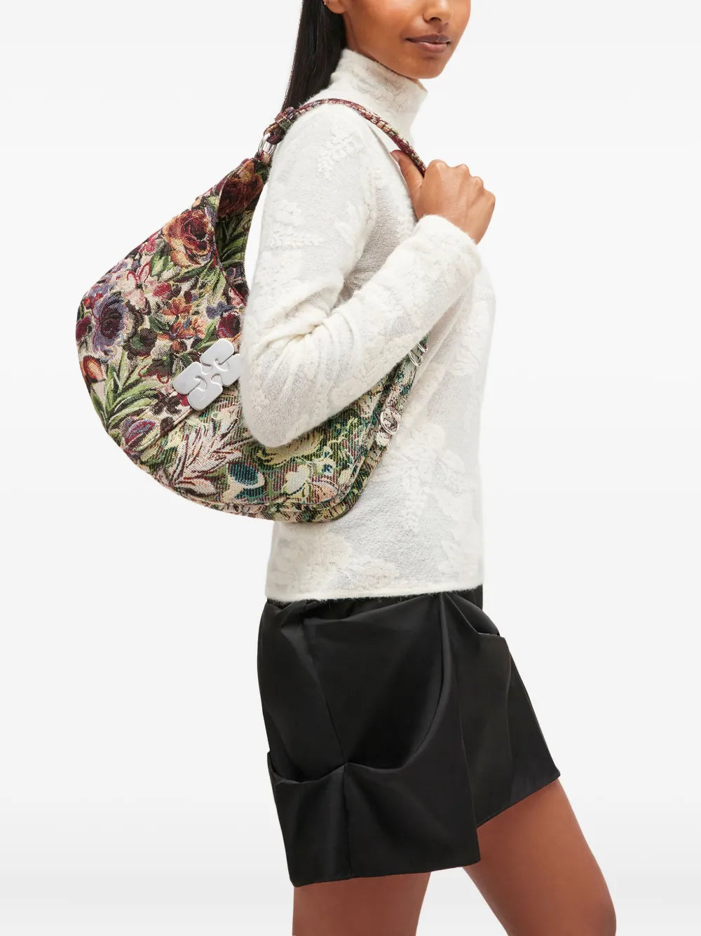 Ganni Small Kat Floral Tapestry Shoulder Bag — Same as shown — Size One Size — Side View