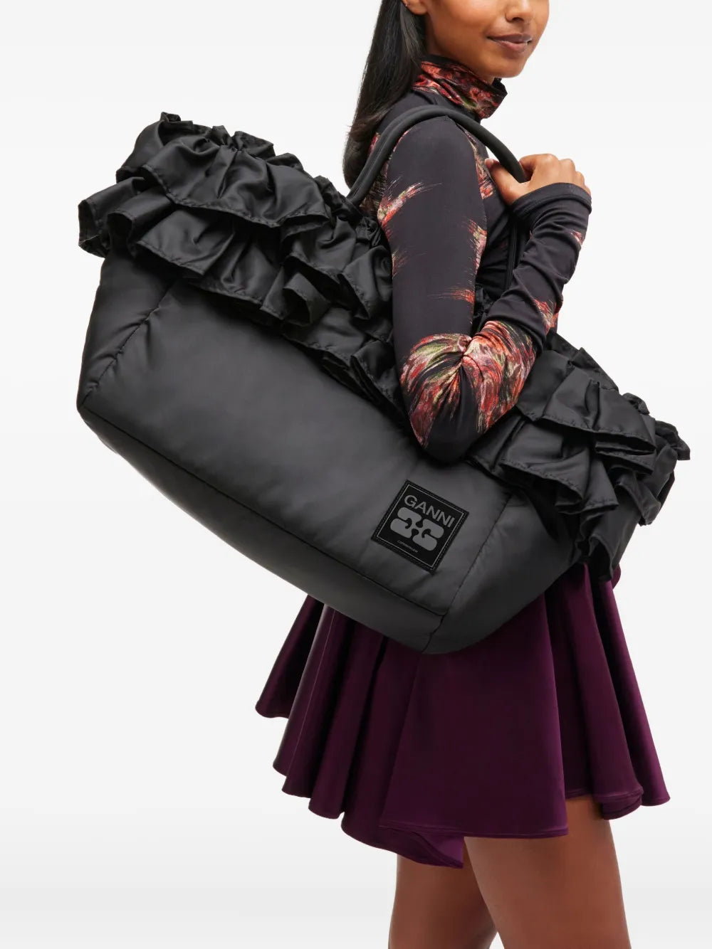 Ganni Ruffled Detail Shoulder Bag — Same as shown — Size One Size — Side View