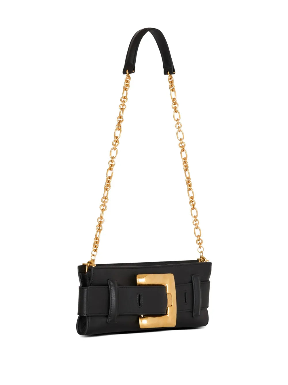 Balmain Anthem Buckle Detail Calfskin Leather Clutch — Same as shown — Size One Size — Back View