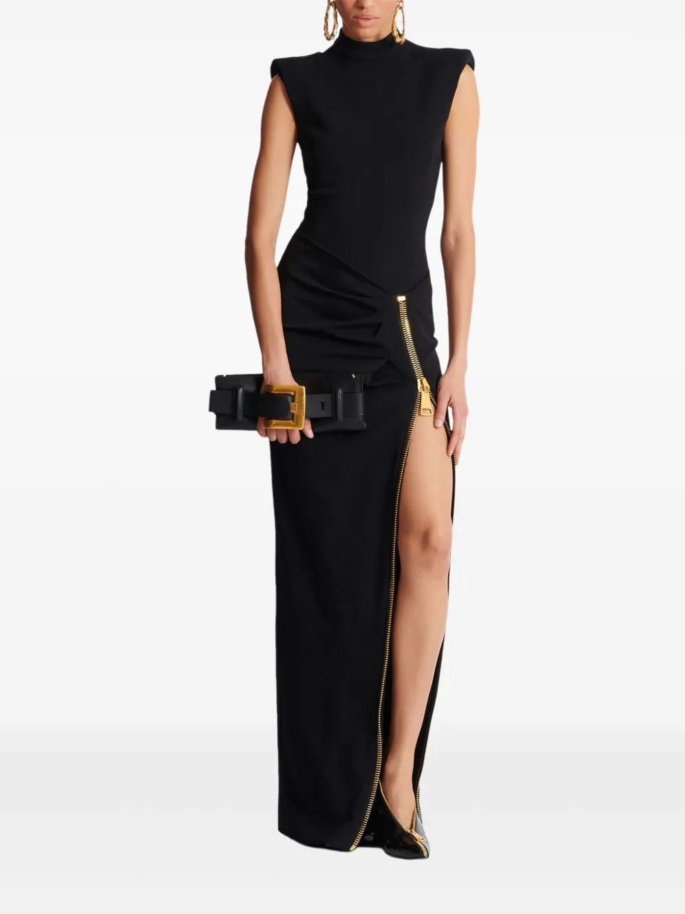 Balmain Anthem Buckle Detail Calfskin Leather Clutch — Same as shown — Size One Size — Side View